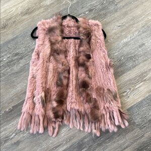 Pink Rabbit Fur Vest with Fringe